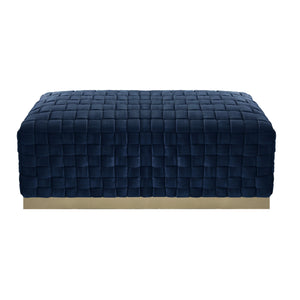 Homeroots 40" Navy Blue And Gold Upholstered Velvet Bench Navy,Gold Metal 490966