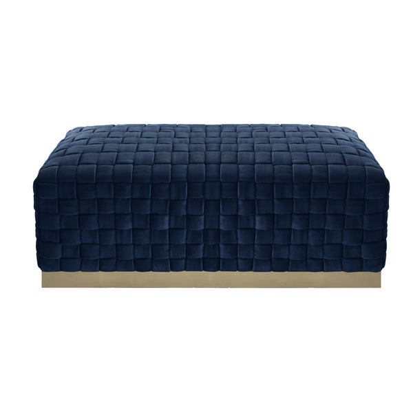 Homeroots 40" Navy Blue And Gold Upholstered Velvet Bench Navy,Gold Metal 490966
