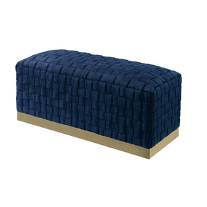 Homeroots 40" Navy Blue And Gold Upholstered Velvet Bench Navy,Gold Metal 490966
