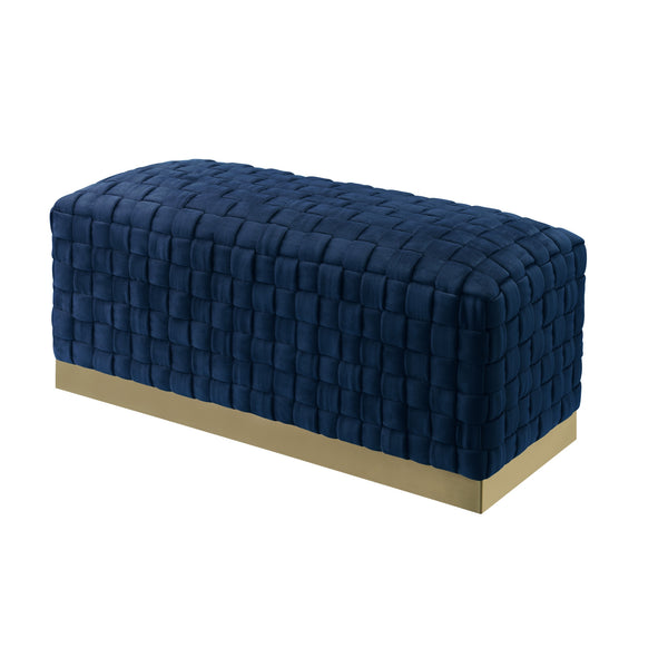 Homeroots 40" Navy Blue And Gold Upholstered Velvet Bench Navy,Gold Metal 490966