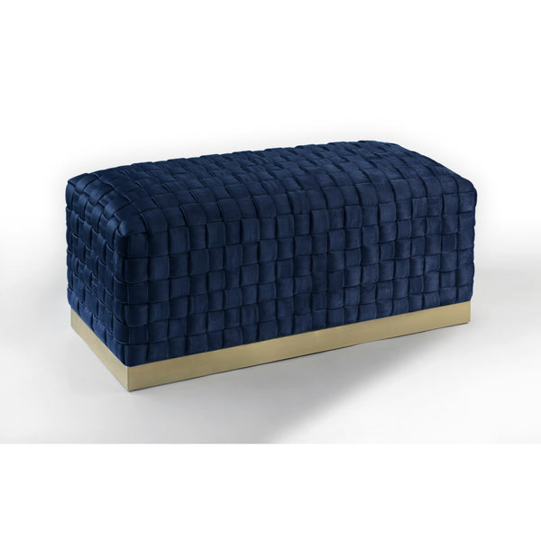 Homeroots 40" Navy Blue And Gold Upholstered Velvet Bench Navy,Gold Metal 490966