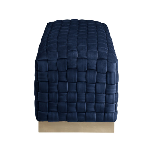 Homeroots 40" Navy Blue And Gold Upholstered Velvet Bench Navy,Gold Metal 490966