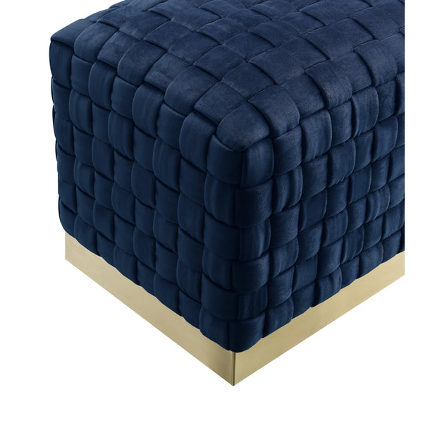 Homeroots 40" Navy Blue And Gold Upholstered Velvet Bench Navy,Gold Metal 490966