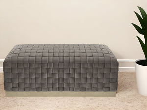 Homeroots 40" Taupe And Gold Velvet Upholstered Bench Taupe,Gold Metal 490967