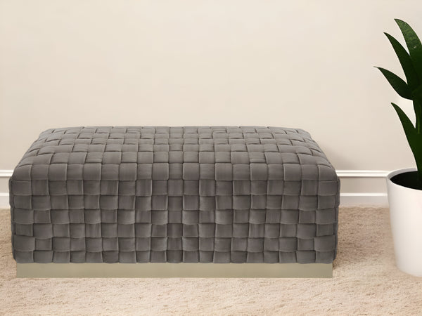 Homeroots 40" Taupe And Gold Velvet Upholstered Bench Taupe,Gold Metal 490967