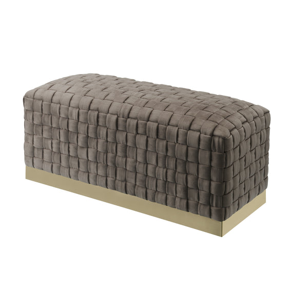 Homeroots 40" Taupe And Gold Velvet Upholstered Bench Taupe,Gold Metal 490967