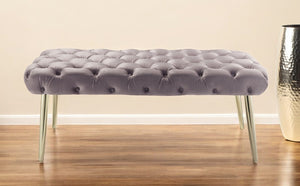 Homeroots 48" Lilac And Gold Tufted Velvet Upholstered Bench Lilac,Gold Metal 490968
