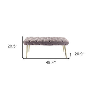 Homeroots 48" Lilac And Gold Tufted Velvet Upholstered Bench Lilac,Gold Metal 490968