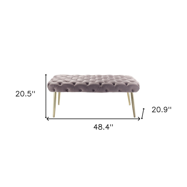 Homeroots 48" Lilac And Gold Tufted Velvet Upholstered Bench Lilac,Gold Metal 490968