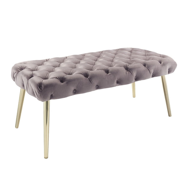 Homeroots 48" Lilac And Gold Tufted Velvet Upholstered Bench Lilac,Gold Metal 490968