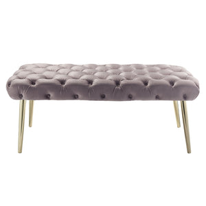 Homeroots 48" Lilac And Gold Tufted Velvet Upholstered Bench Lilac,Gold Metal 490968