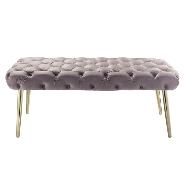 Homeroots 48" Lilac And Gold Tufted Velvet Upholstered Bench Lilac,Gold Metal 490968