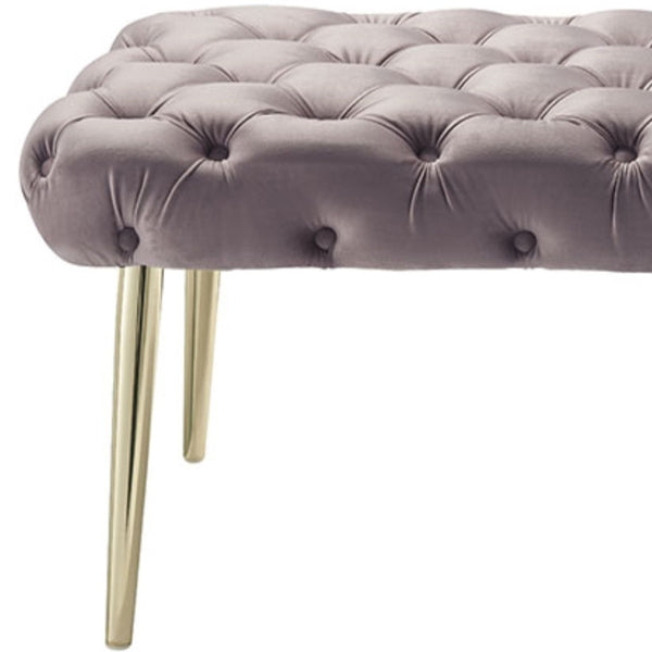 Homeroots 48" Lilac And Gold Tufted Velvet Upholstered Bench Lilac,Gold Metal 490968