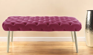 Homeroots 48" Fuchsia And Gold Tufted Velvet Upholstered Bench Fuchsia,Gold Metal 490969