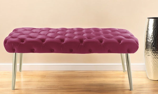 Homeroots 48" Fuchsia And Gold Tufted Velvet Upholstered Bench Fuchsia,Gold Metal 490969