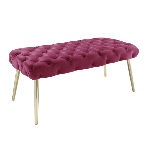 Homeroots 48" Fuchsia And Gold Tufted Velvet Upholstered Bench Fuchsia,Gold Metal 490969