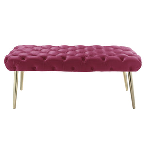 Homeroots 48" Fuchsia And Gold Tufted Velvet Upholstered Bench Fuchsia,Gold Metal 490969