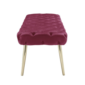 Homeroots 48" Fuchsia And Gold Tufted Velvet Upholstered Bench Fuchsia,Gold Metal 490969