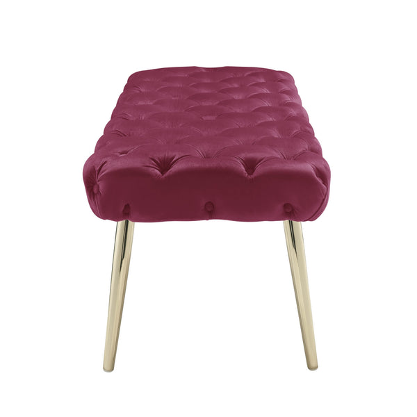 Homeroots 48" Fuchsia And Gold Tufted Velvet Upholstered Bench Fuchsia,Gold Metal 490969
