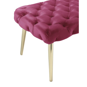 Homeroots 48" Fuchsia And Gold Tufted Velvet Upholstered Bench Fuchsia,Gold Metal 490969