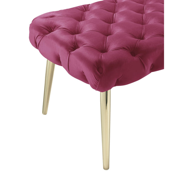 Homeroots 48" Fuchsia And Gold Tufted Velvet Upholstered Bench Fuchsia,Gold Metal 490969