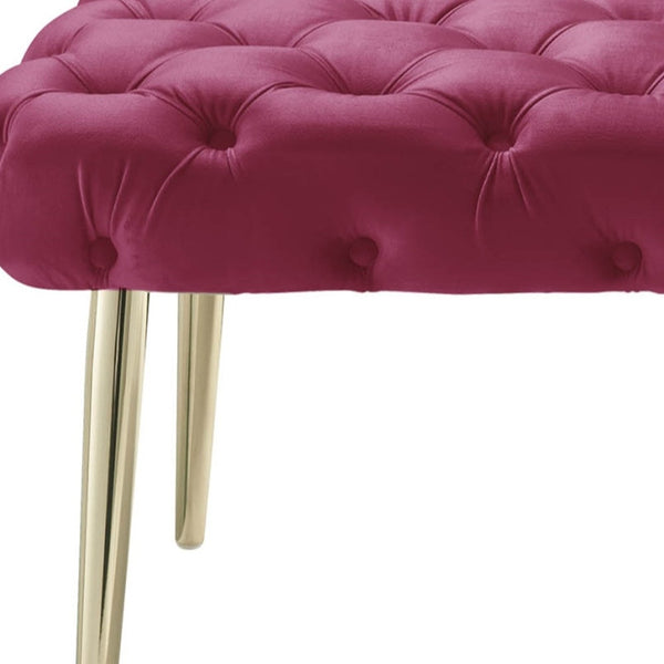 Homeroots 48" Fuchsia And Gold Tufted Velvet Upholstered Bench Fuchsia,Gold Metal 490969