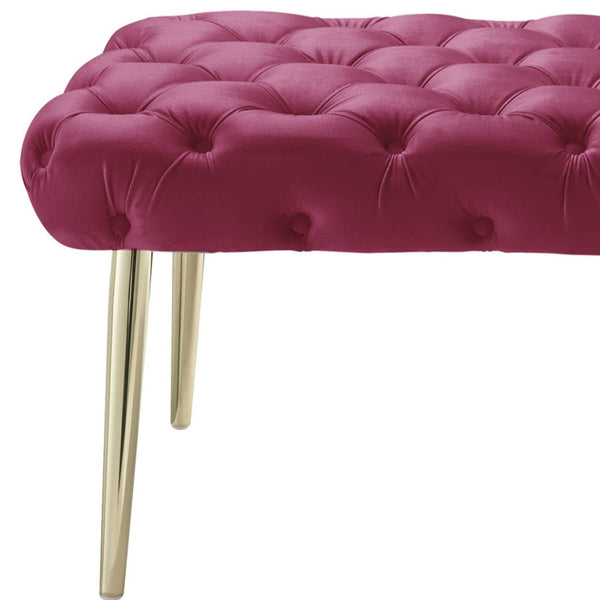Homeroots 48" Fuchsia And Gold Tufted Velvet Upholstered Bench Fuchsia,Gold Metal 490969