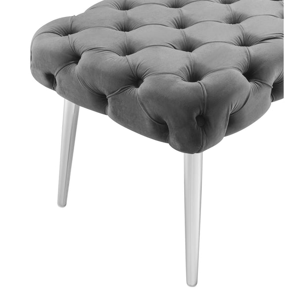 Homeroots 48" Gray And Silver Tufted Velvet Upholstered Bench Grey,Chrome Metal 490970