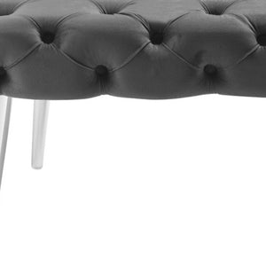 Homeroots 48" Gray And Silver Tufted Velvet Upholstered Bench Grey,Chrome Metal 490970