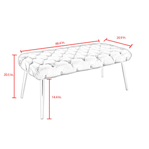 Homeroots 48" Gray And Silver Tufted Velvet Upholstered Bench Grey,Chrome Metal 490970