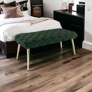 Homeroots 48" Hunter Green And Gold Upholstered Velvet Bench Hunter Green,Gold Metal 490971