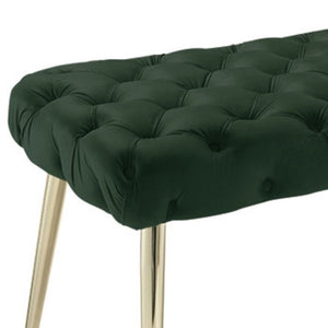 Homeroots 48" Hunter Green And Gold Upholstered Velvet Bench Hunter Green,Gold Metal 490971