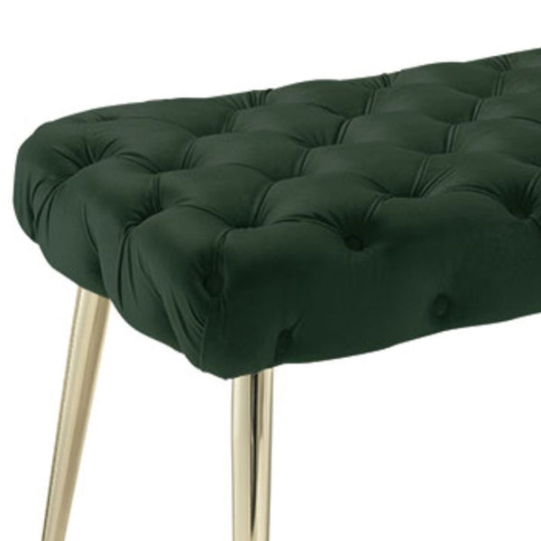 Homeroots 48" Hunter Green And Gold Upholstered Velvet Bench Hunter Green,Gold Metal 490971