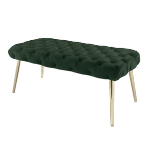 Homeroots 48" Hunter Green And Gold Upholstered Velvet Bench Hunter Green,Gold Metal 490971