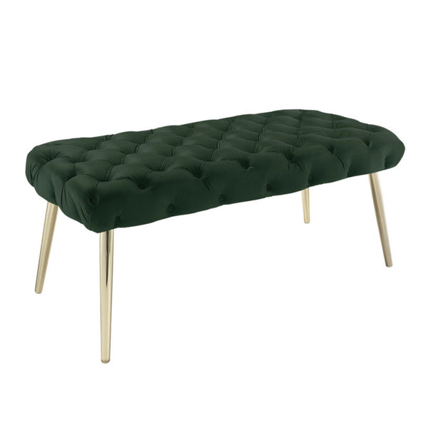 Homeroots 48" Hunter Green And Gold Upholstered Velvet Bench Hunter Green,Gold Metal 490971