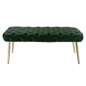 Homeroots 48" Hunter Green And Gold Upholstered Velvet Bench Hunter Green,Gold Metal 490971