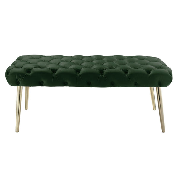 Homeroots 48" Hunter Green And Gold Upholstered Velvet Bench Hunter Green,Gold Metal 490971