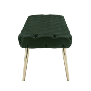 Homeroots 48" Hunter Green And Gold Upholstered Velvet Bench Hunter Green,Gold Metal 490971