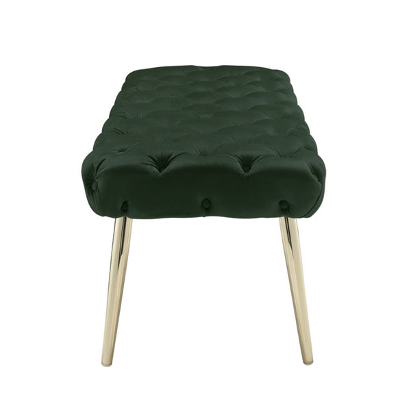 Homeroots 48" Hunter Green And Gold Upholstered Velvet Bench Hunter Green,Gold Metal 490971