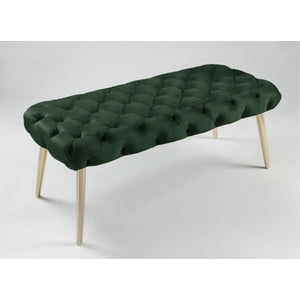 Homeroots 48" Hunter Green And Gold Upholstered Velvet Bench Hunter Green,Gold Metal 490971