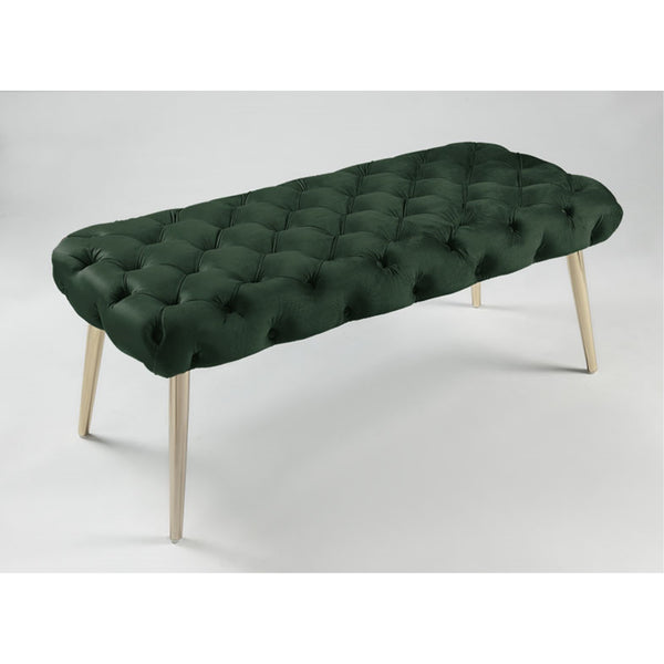 Homeroots 48" Hunter Green And Gold Upholstered Velvet Bench Hunter Green,Gold Metal 490971