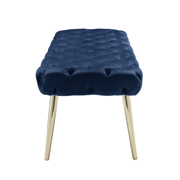 Homeroots 48" Navy Blue And Gold Tufted Velvet Upholstered Bench Navy,Gold Metal 490972