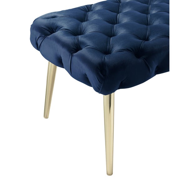Homeroots 48" Navy Blue And Gold Tufted Velvet Upholstered Bench Navy,Gold Metal 490972