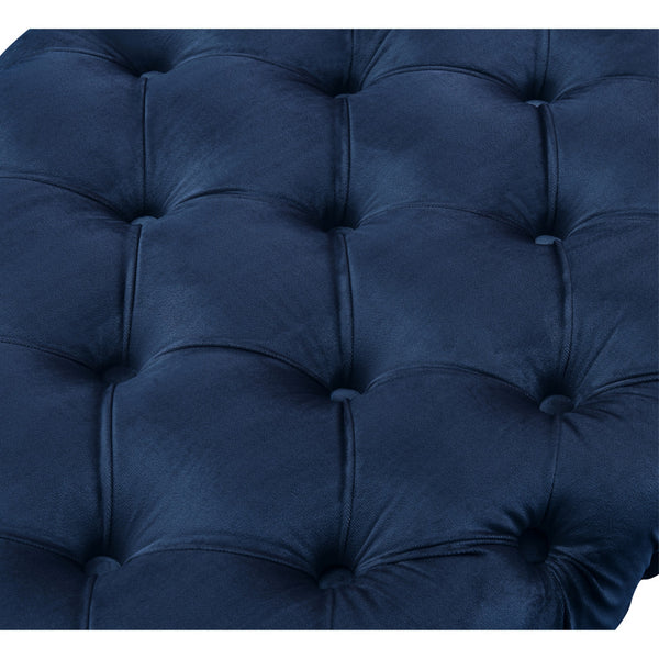 Homeroots 48" Navy Blue And Gold Tufted Velvet Upholstered Bench Navy,Gold Metal 490972