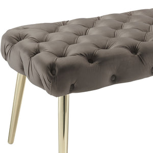 Homeroots 48" Taupe And Gold Tufted Velvet Upholstered Bench Taupe,Gold Metal 490973