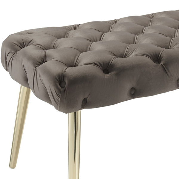 Homeroots 48" Taupe And Gold Tufted Velvet Upholstered Bench Taupe,Gold Metal 490973