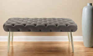 Homeroots 48" Taupe And Gold Tufted Velvet Upholstered Bench Taupe,Gold Metal 490973