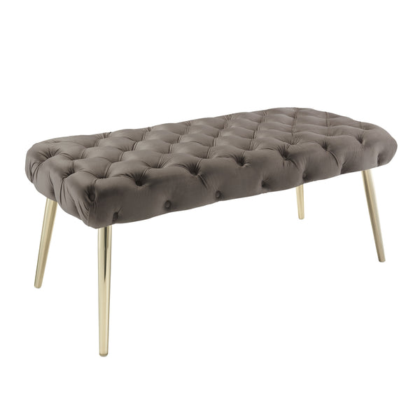 Homeroots 48" Taupe And Gold Tufted Velvet Upholstered Bench Taupe,Gold Metal 490973