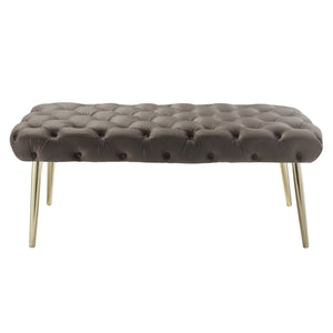 Homeroots 48" Taupe And Gold Tufted Velvet Upholstered Bench Taupe,Gold Metal 490973