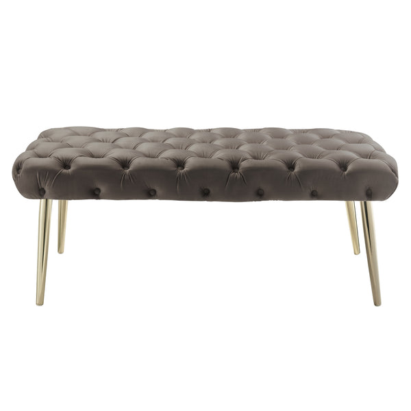 Homeroots 48" Taupe And Gold Tufted Velvet Upholstered Bench Taupe,Gold Metal 490973